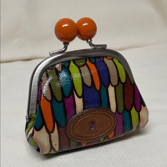 Fossil Colorful Feather Pattern Coin Purse - Picture 1 of 11